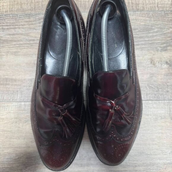 Florsheim Burgundy Leather Wingtip Tasseled Loafers Men's Size 11 - Picture 2 of 6